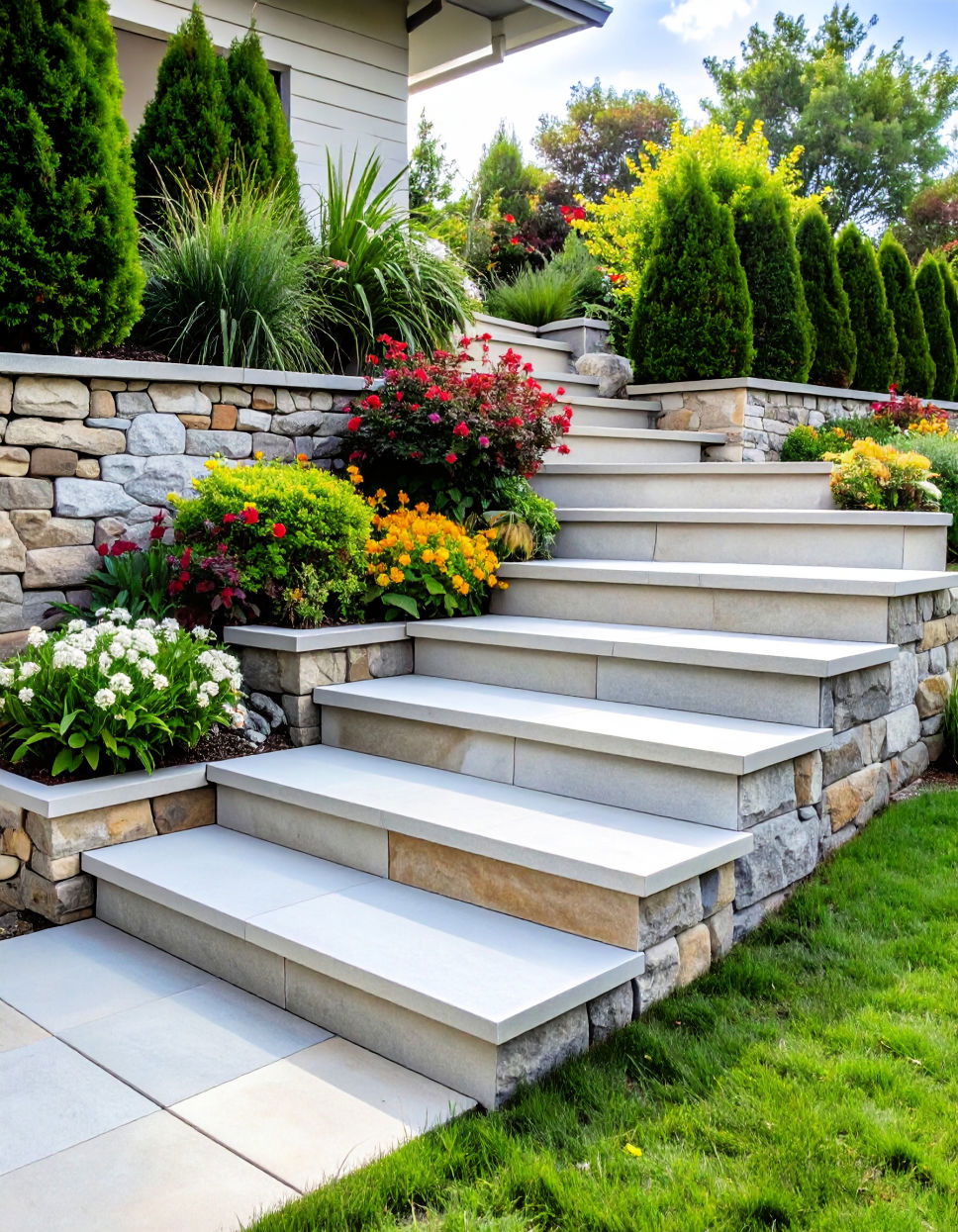 Flagstone Steps with Low Wall