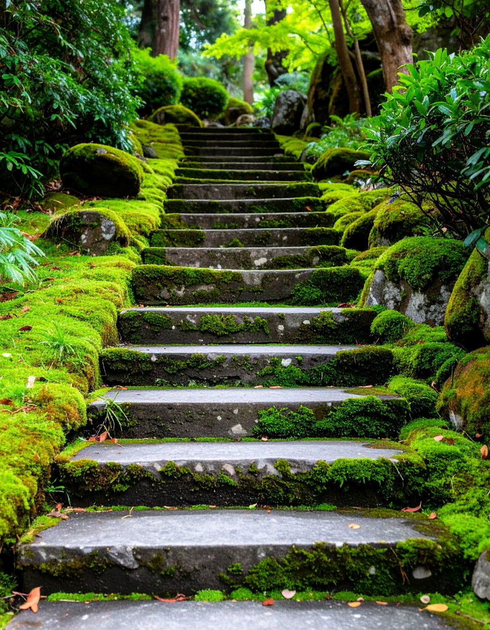 Flagstone Steps with Moss Between Gaps