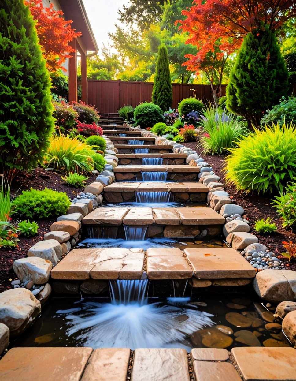 Flagstone Steps with Water Feature