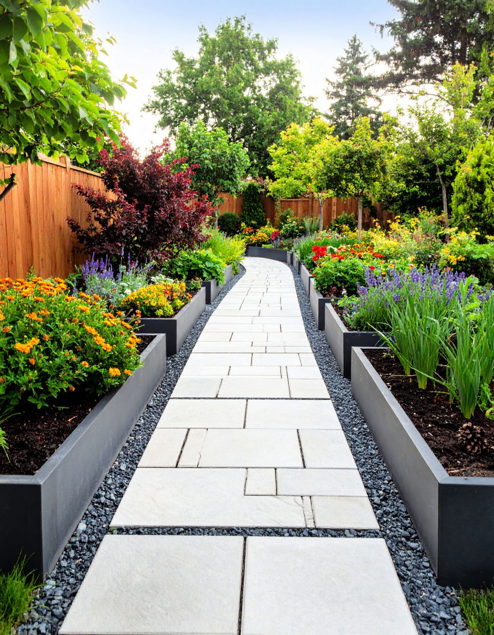 Flagstone Walkway with Built in Planters Idea