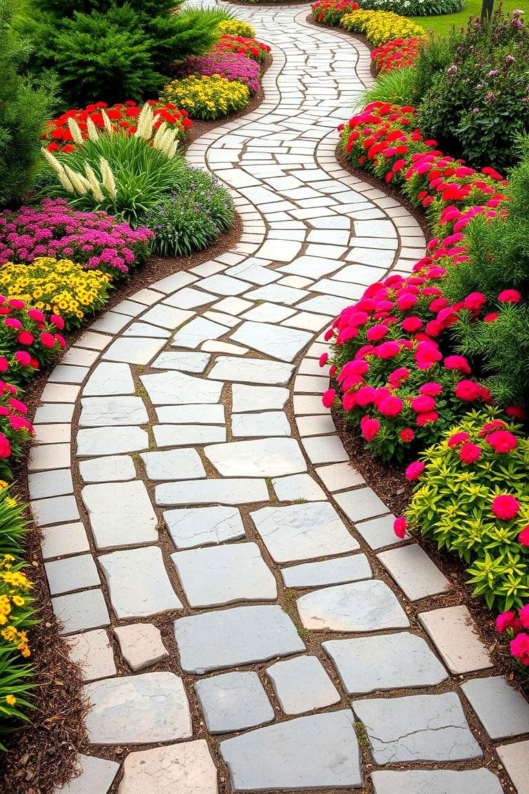 Flagstone Walkway with Curved Edges and Garden Beds - 25 Flagstone Walkway Ideas