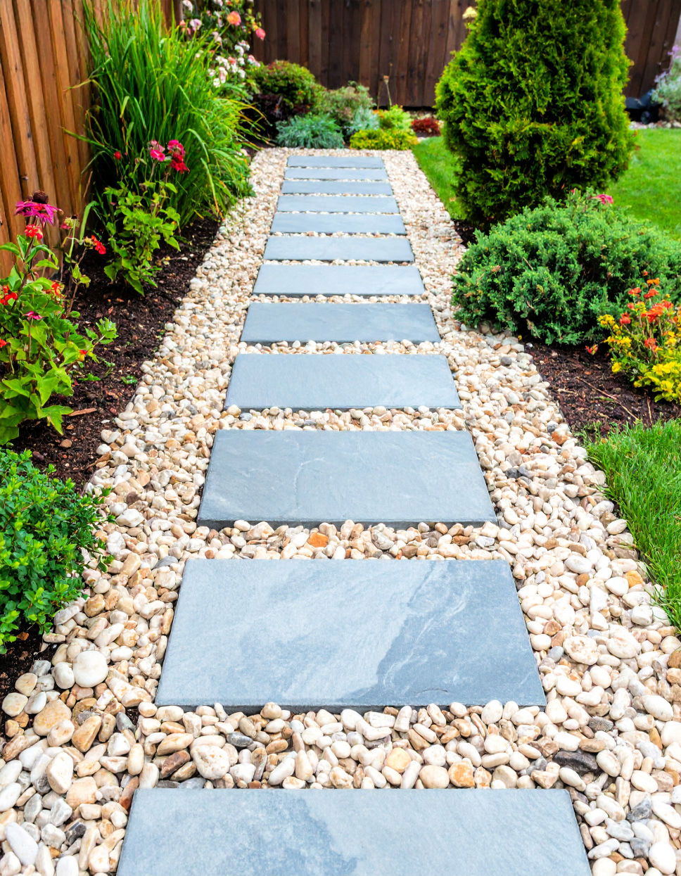 Flagstone Walkway with Pebble Inlay Design