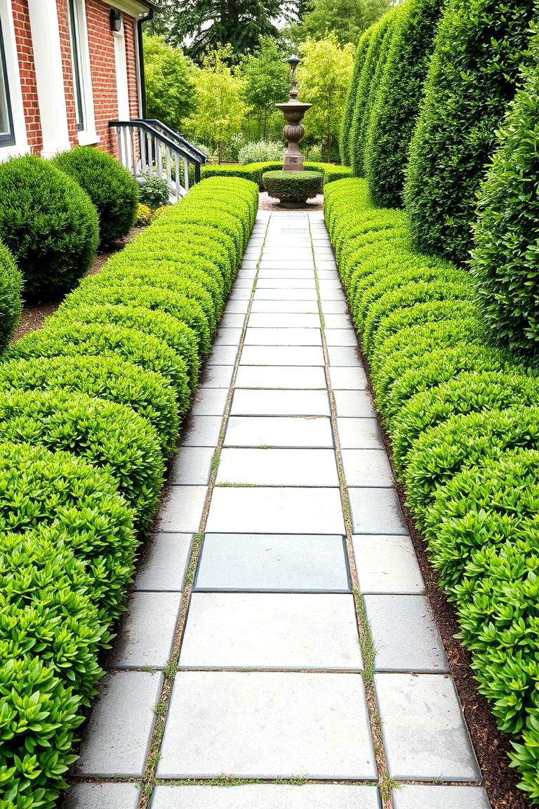 Flagstone Walkway with Small Shrubs - 25 Flagstone Walkway Ideas