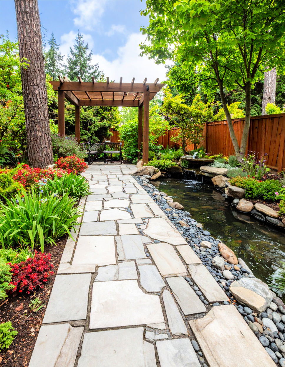 Flagstone Walkway with Water Feature