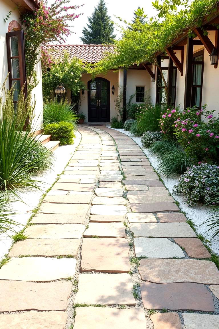 Flagstone Walkway with White Sand Between Stones - 25 Flagstone Walkway Ideas