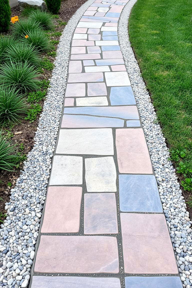 Flagstone Walkway with a Border of Gravel - 25 Flagstone Walkway Ideas
