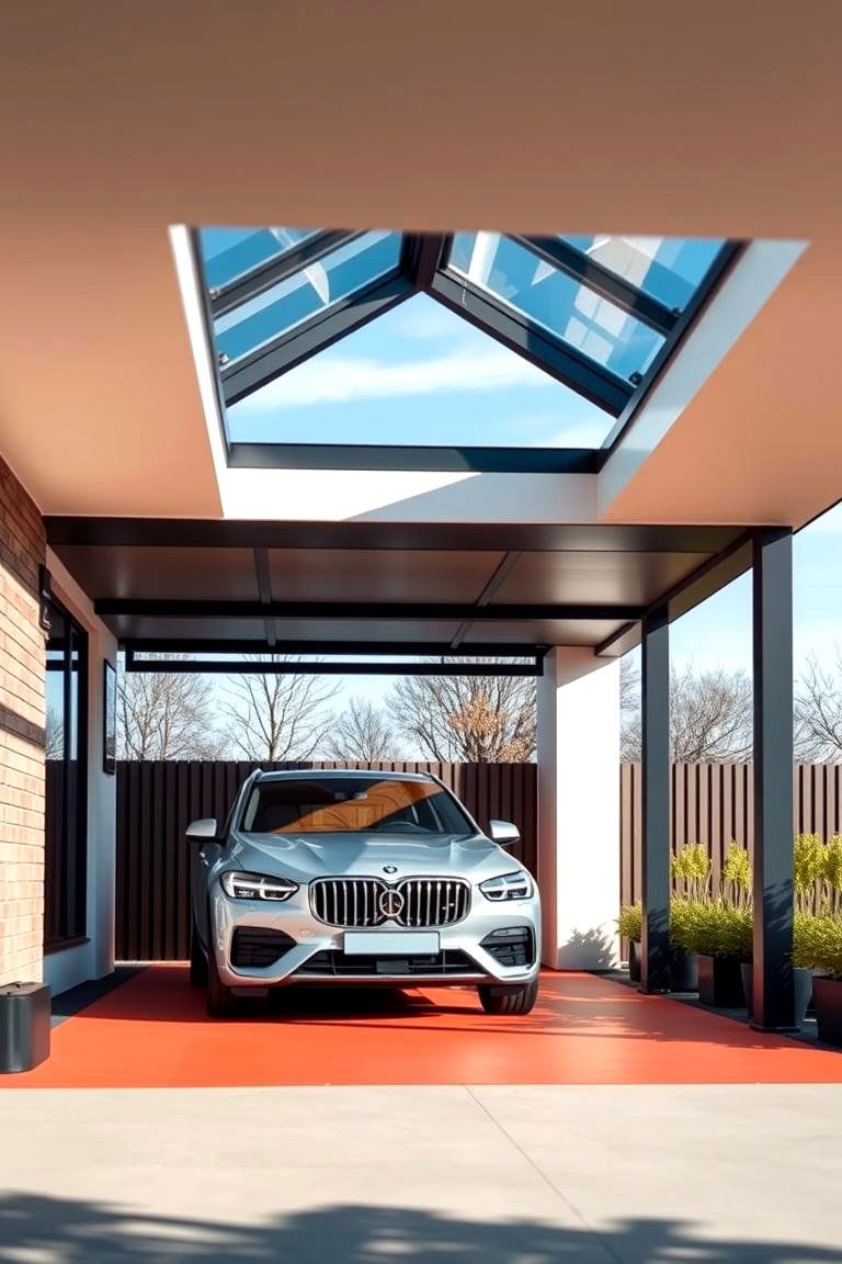 Flat Roof with Skylights - 25 Car Porch Design Ideas