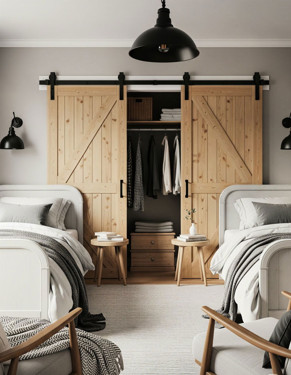 Sliding Barn Doors for a Rustic Touch - Twin Bedroom Ideas