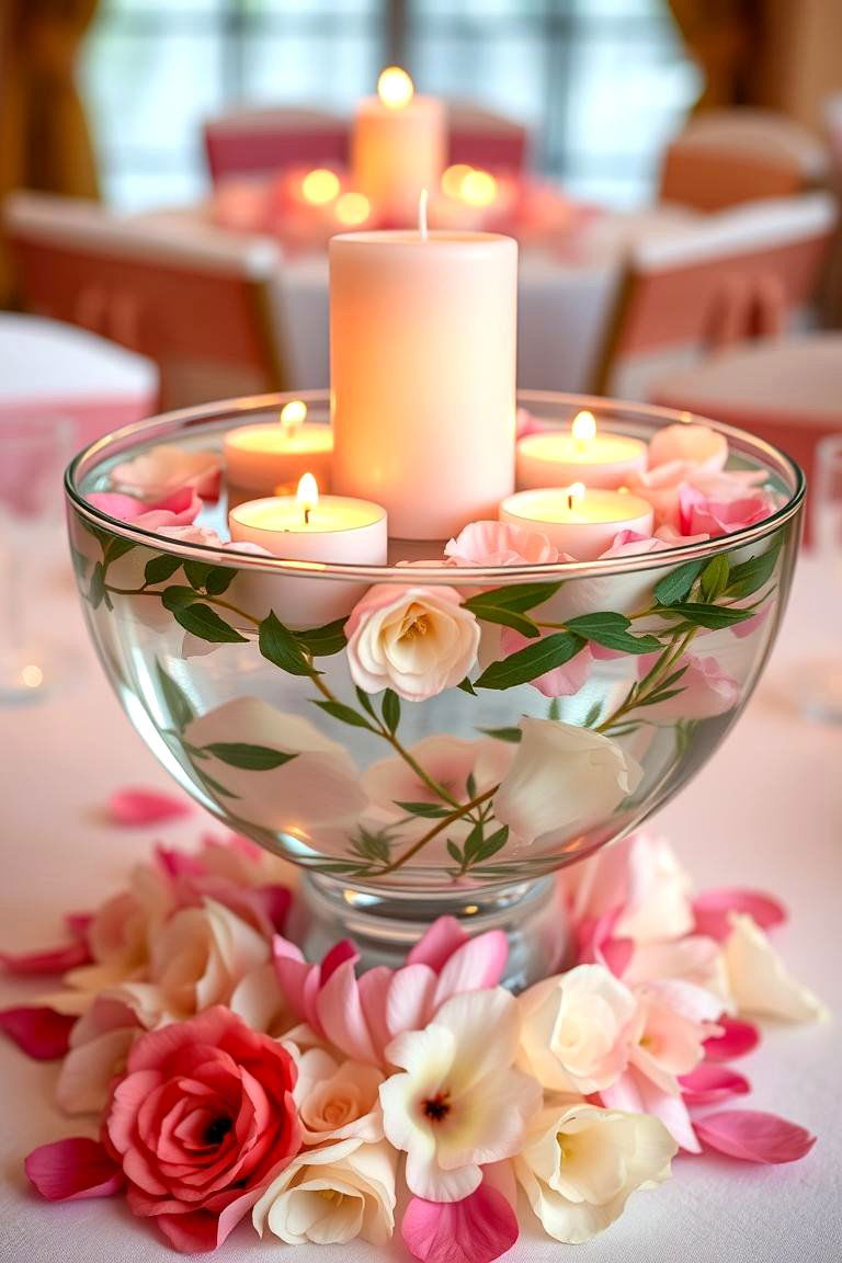 Floating Candle and Flower Combination - 25 Floating Wedding Centerpiece Ideas
