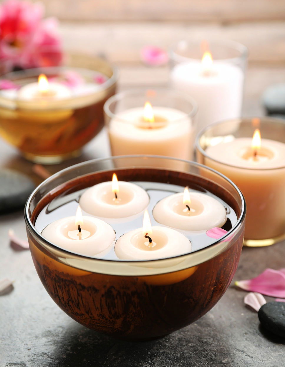 Floating Candles in Glass Bowl