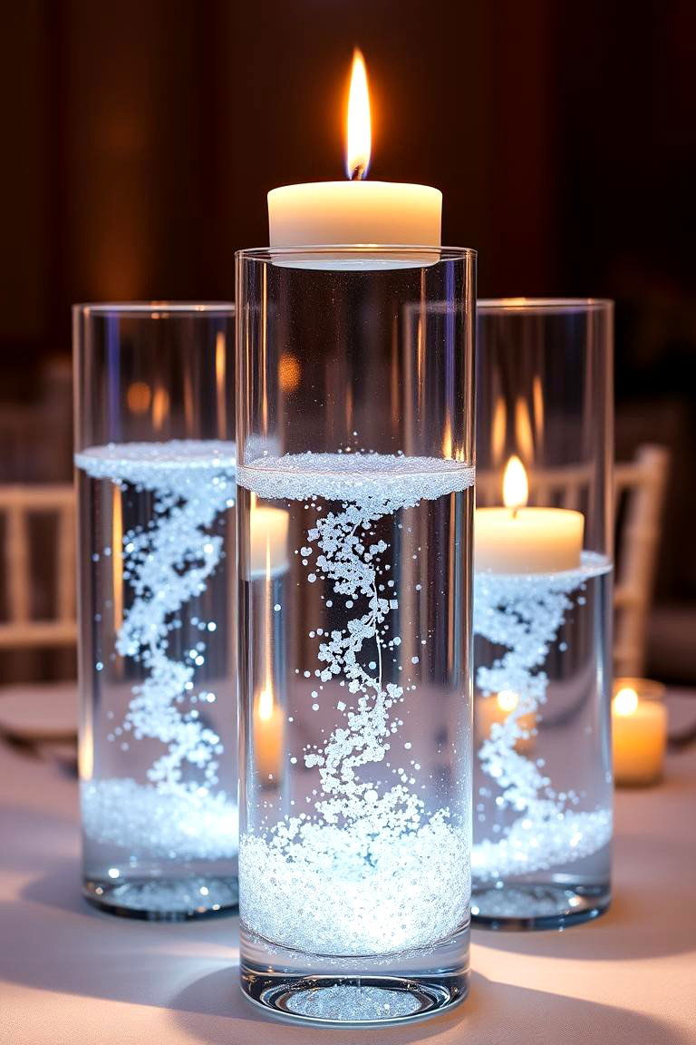 Floating Candles in Vases with Glitter - 25 Floating Wedding Centerpiece Ideas