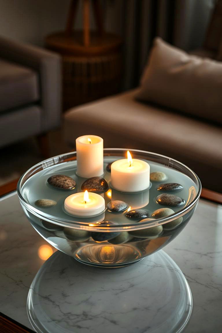 Floating Candles in a Water Bowl - 25 Coffee Table Centerpiece Ideas