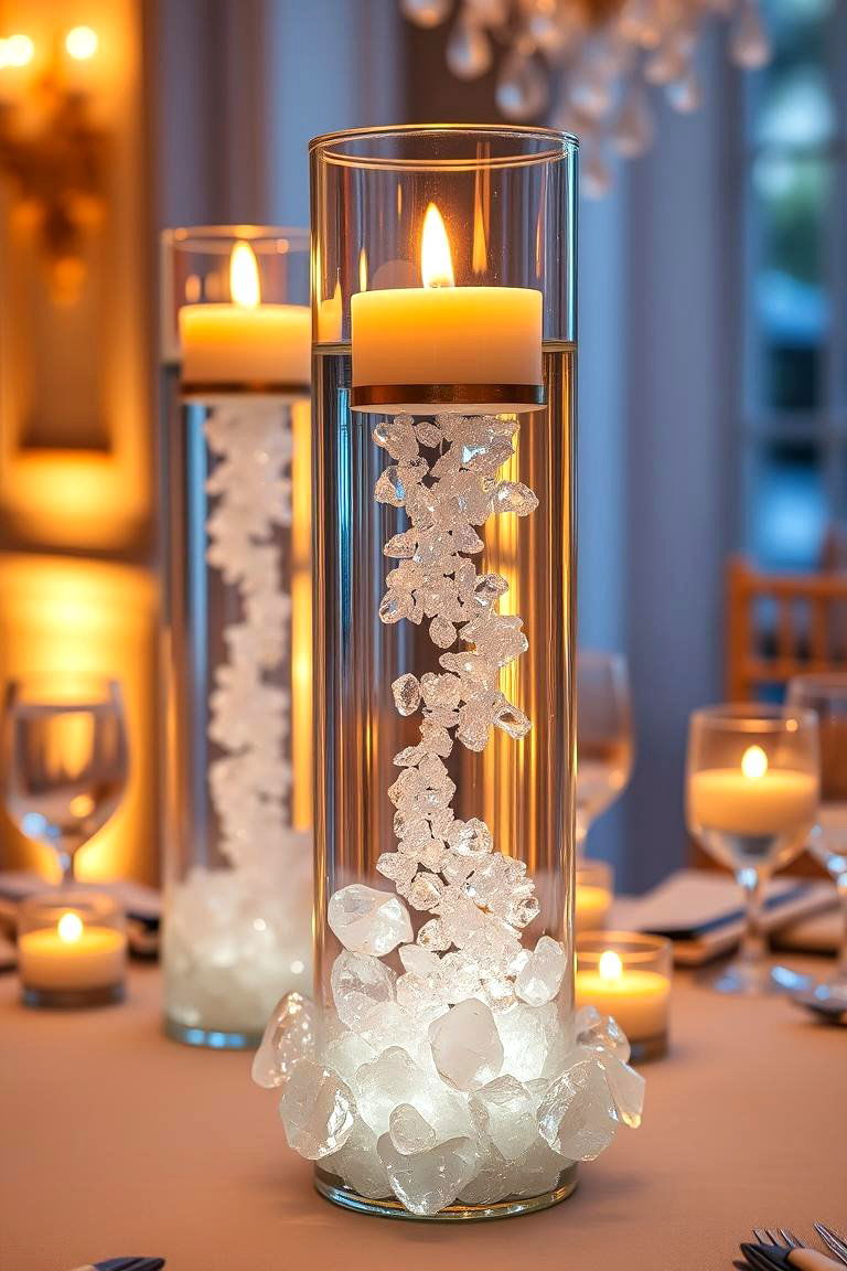 Floating Candles with Crystal Accents - 25 Floating Wedding Centerpiece Ideas