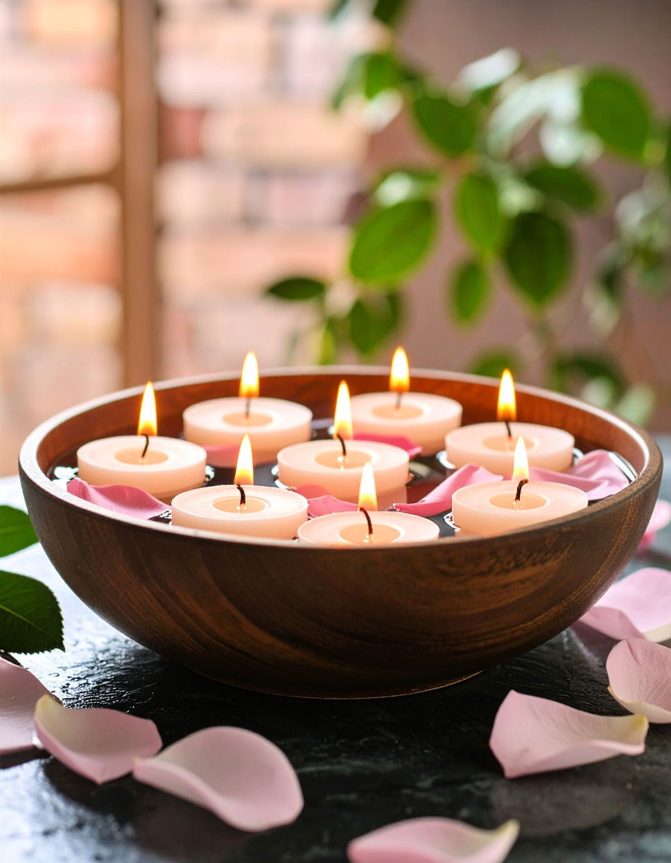 Floating Candles with Floral Petals Centerpiece