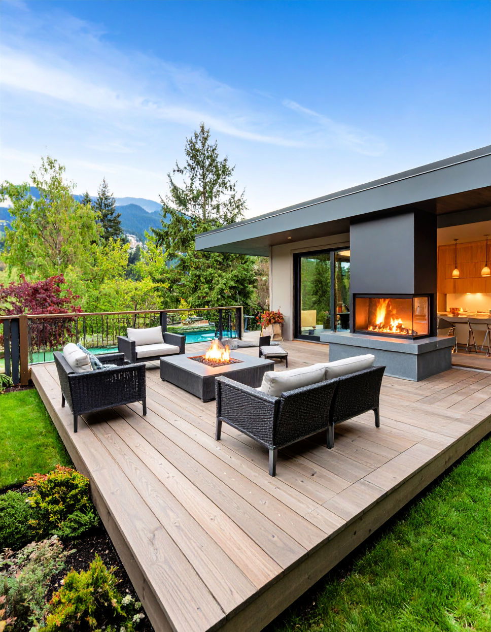 Floating Deck with Built in Fireplace