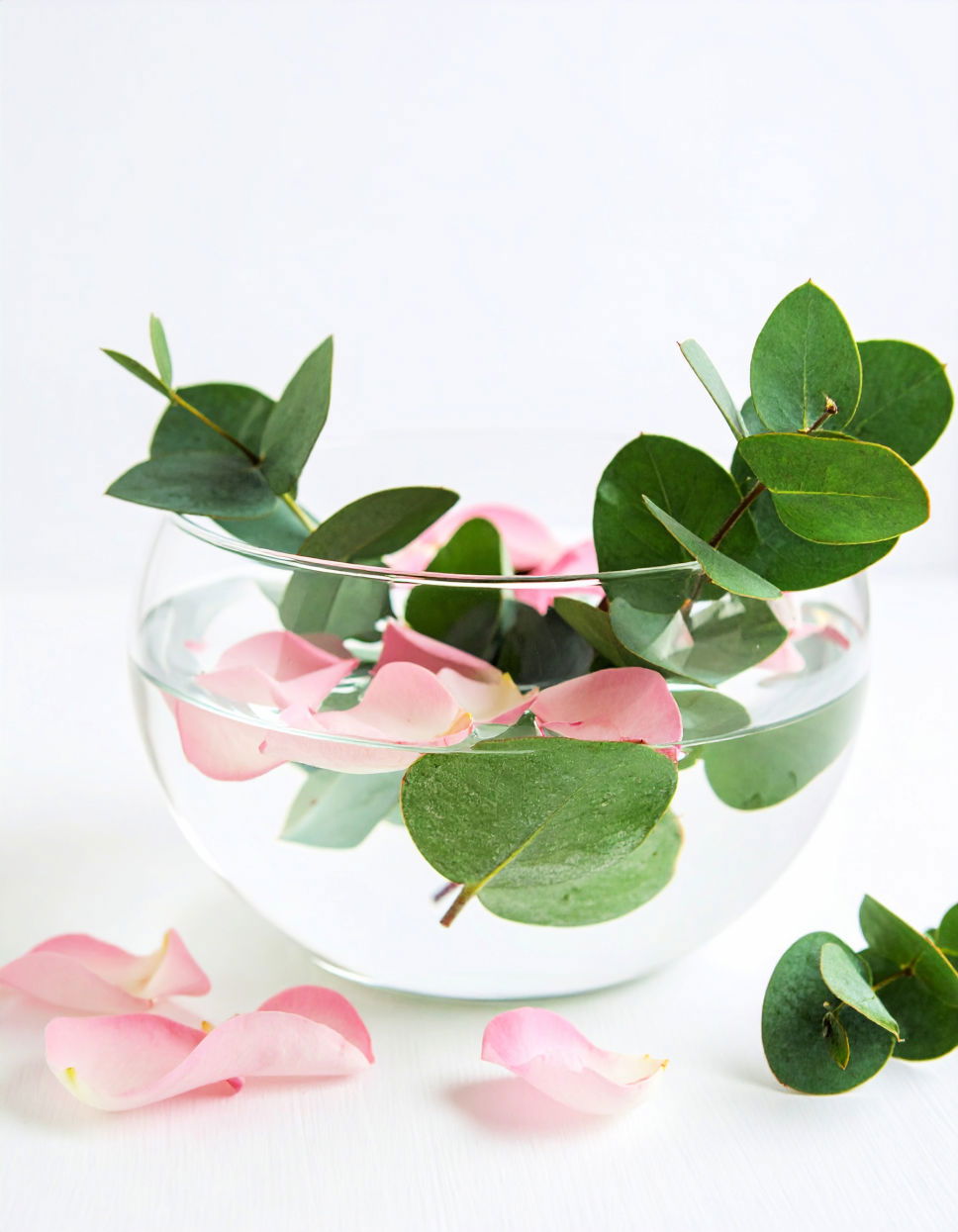 Floating Eucalyptus and Rose Petals