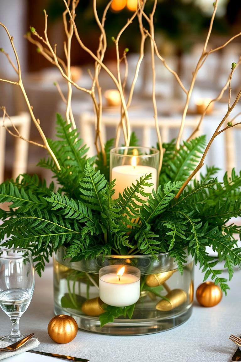 Floating Fern Leaves with Gold Accents - 25 Floating Wedding Centerpiece Ideas