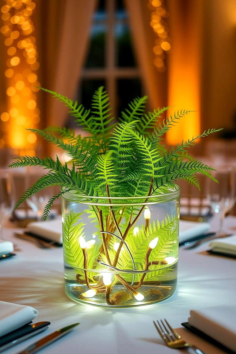 Floating Ferns in Water with Fairy Lights - 25 Floating Wedding Centerpiece Ideas