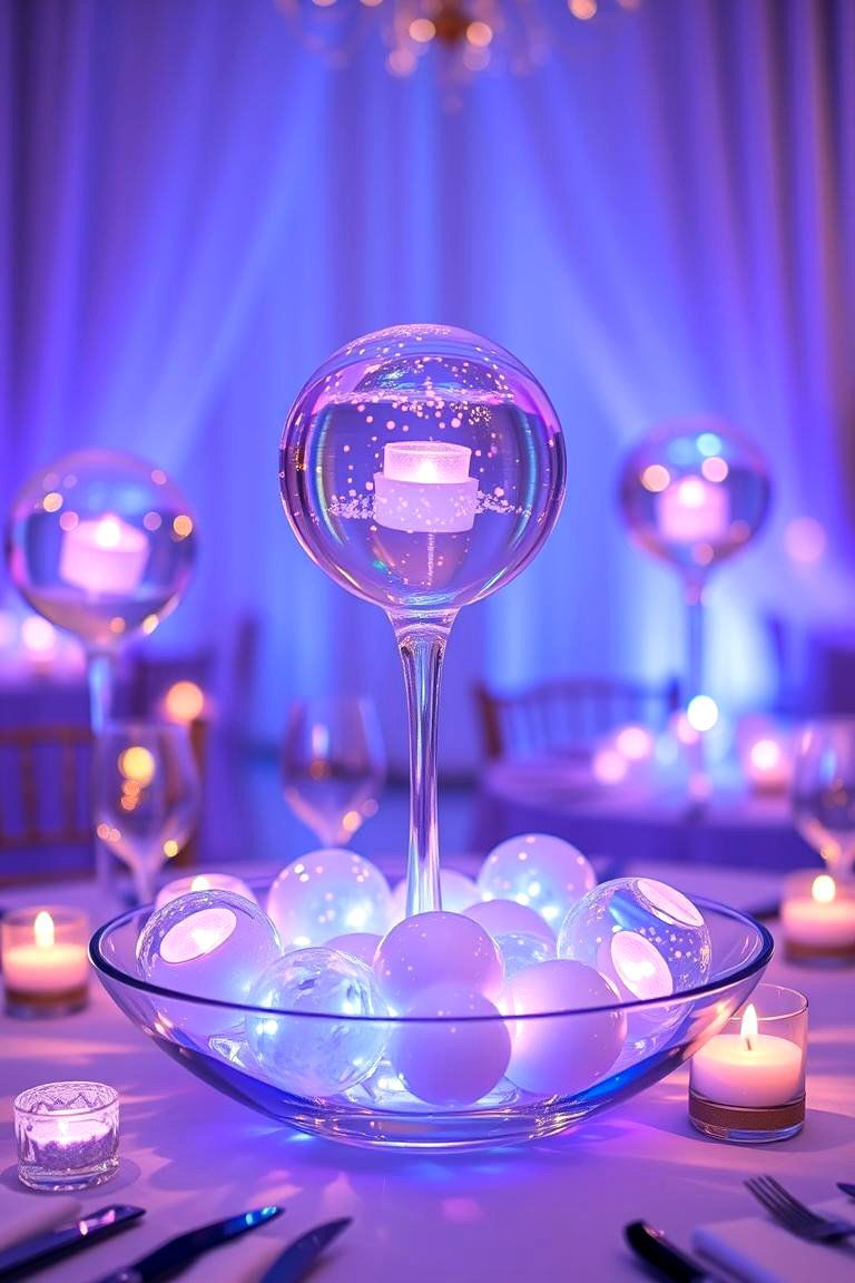 Floating Glass Orbs with LED Lights - 25 Floating Wedding Centerpiece Ideas