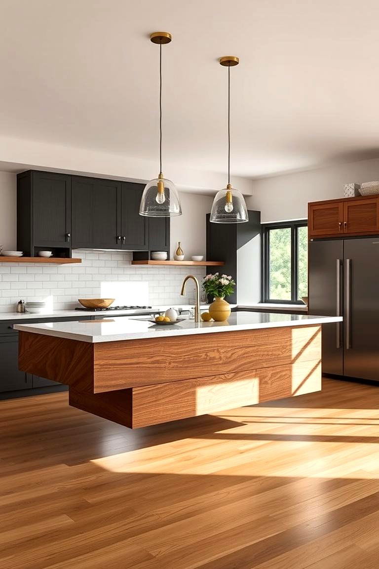 Floating Island for a Modern Touch - 25 Farmhouse Kitchen Island Ideas