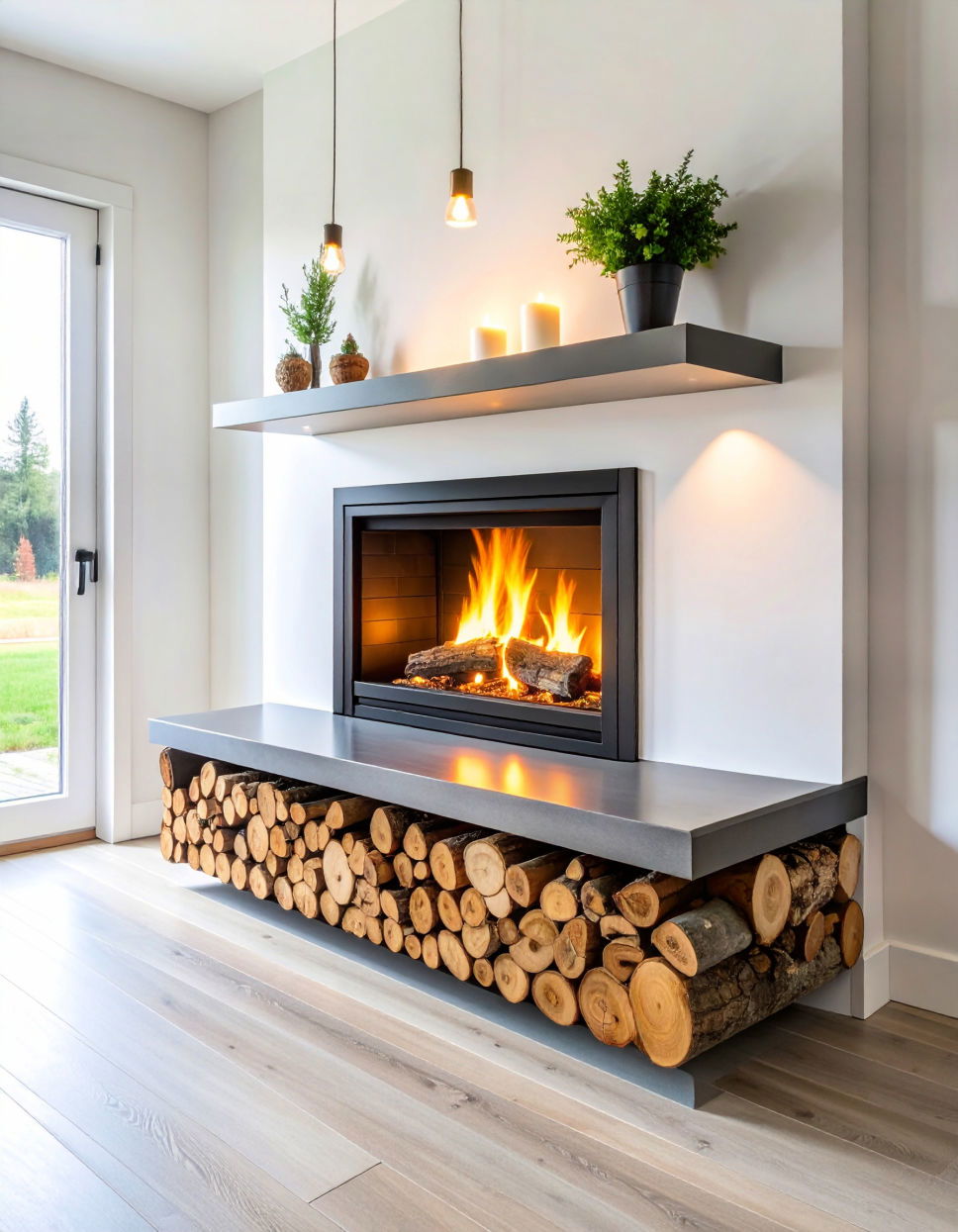 Floating Log Shelf Fireplace
