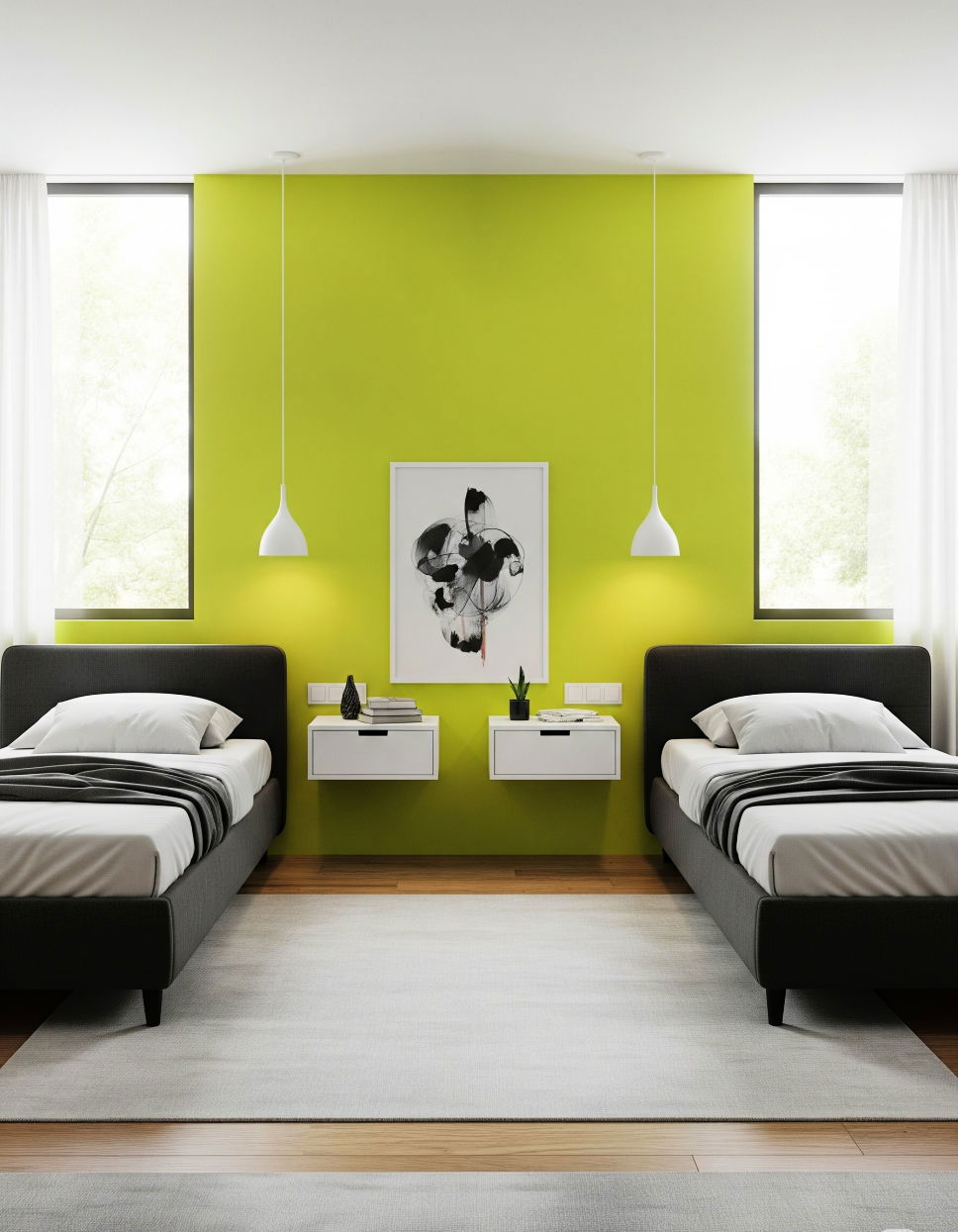 Floating Nightstands for a Sleek Look Twin Bedroom Ideas