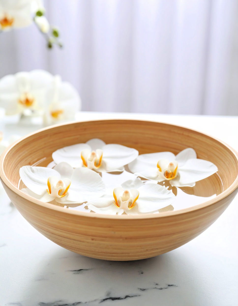 Floating Orchids in Shallow Bowl