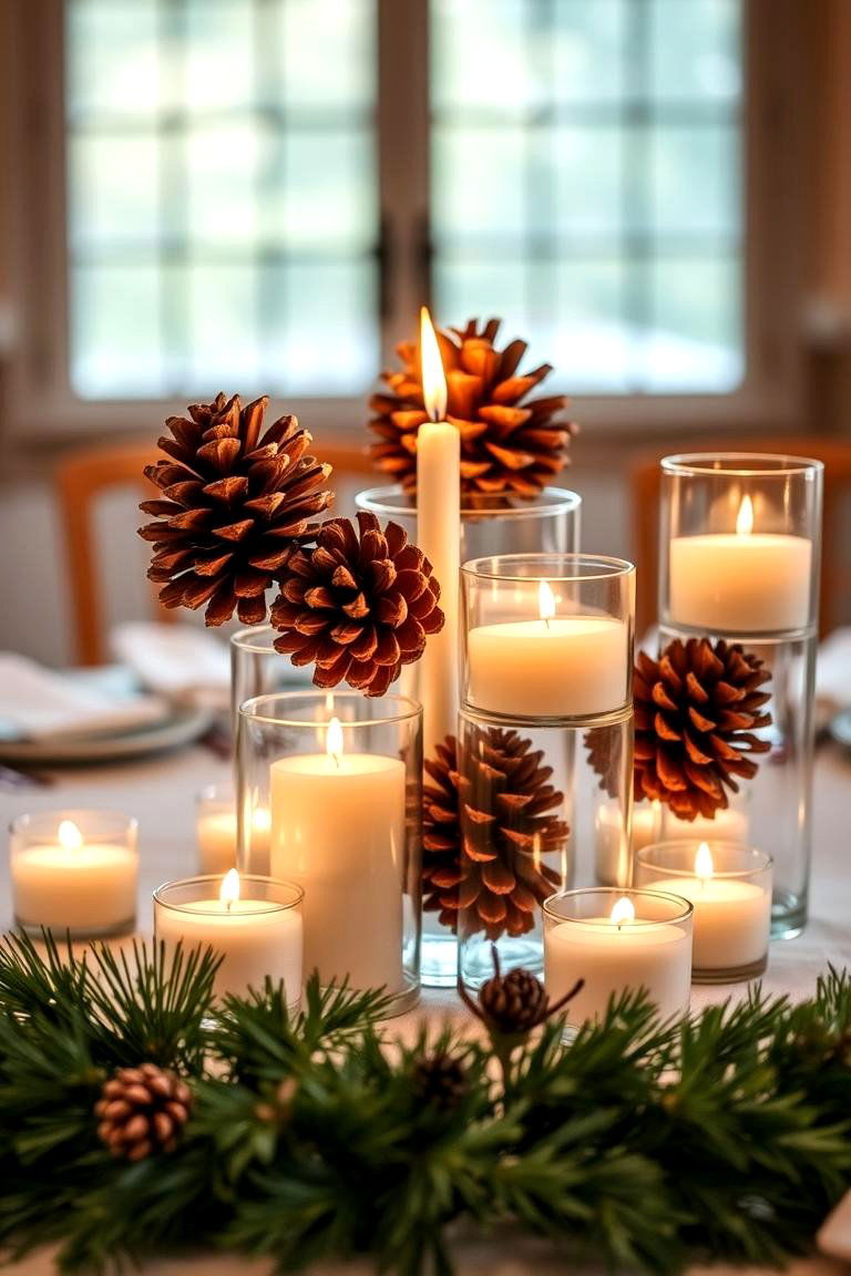 Floating Pine Cones and Candles - 25 Floating Wedding Centerpiece Ideas