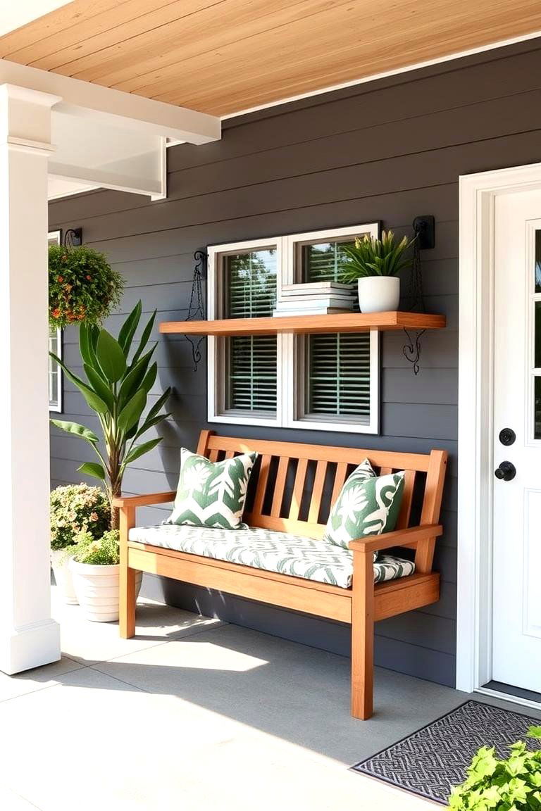Floating Shelf Bench for Added Utility - 25 Front Porch Bench Ideas