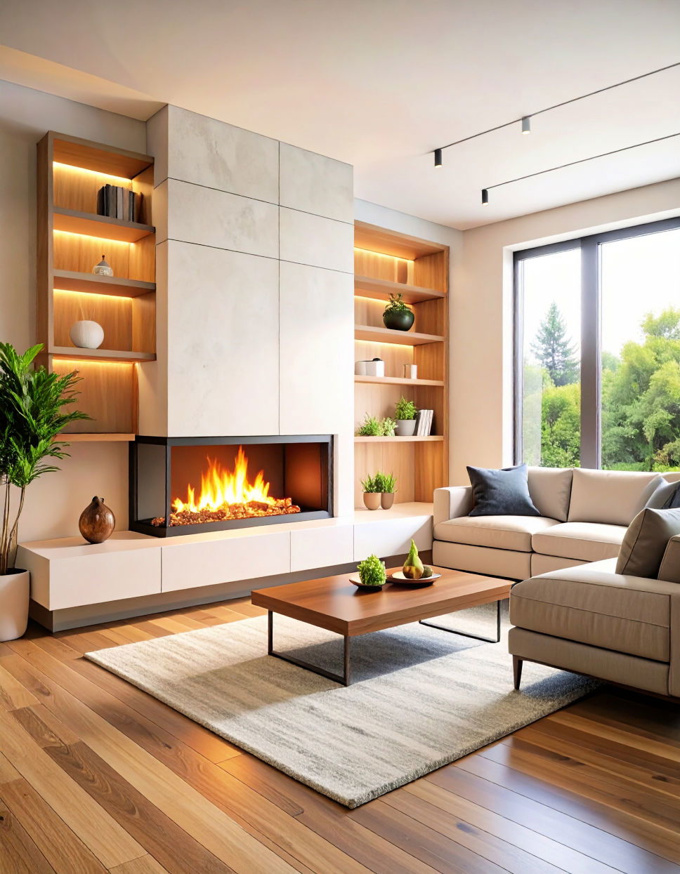 Floating Shelf Corner Fireplace