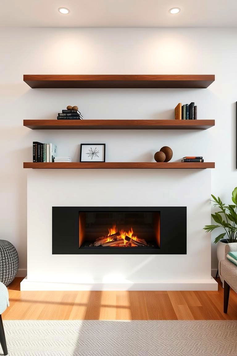 Floating Shelves for a Minimalist Fireplace Design - 25 Fireplace With Bookshelves