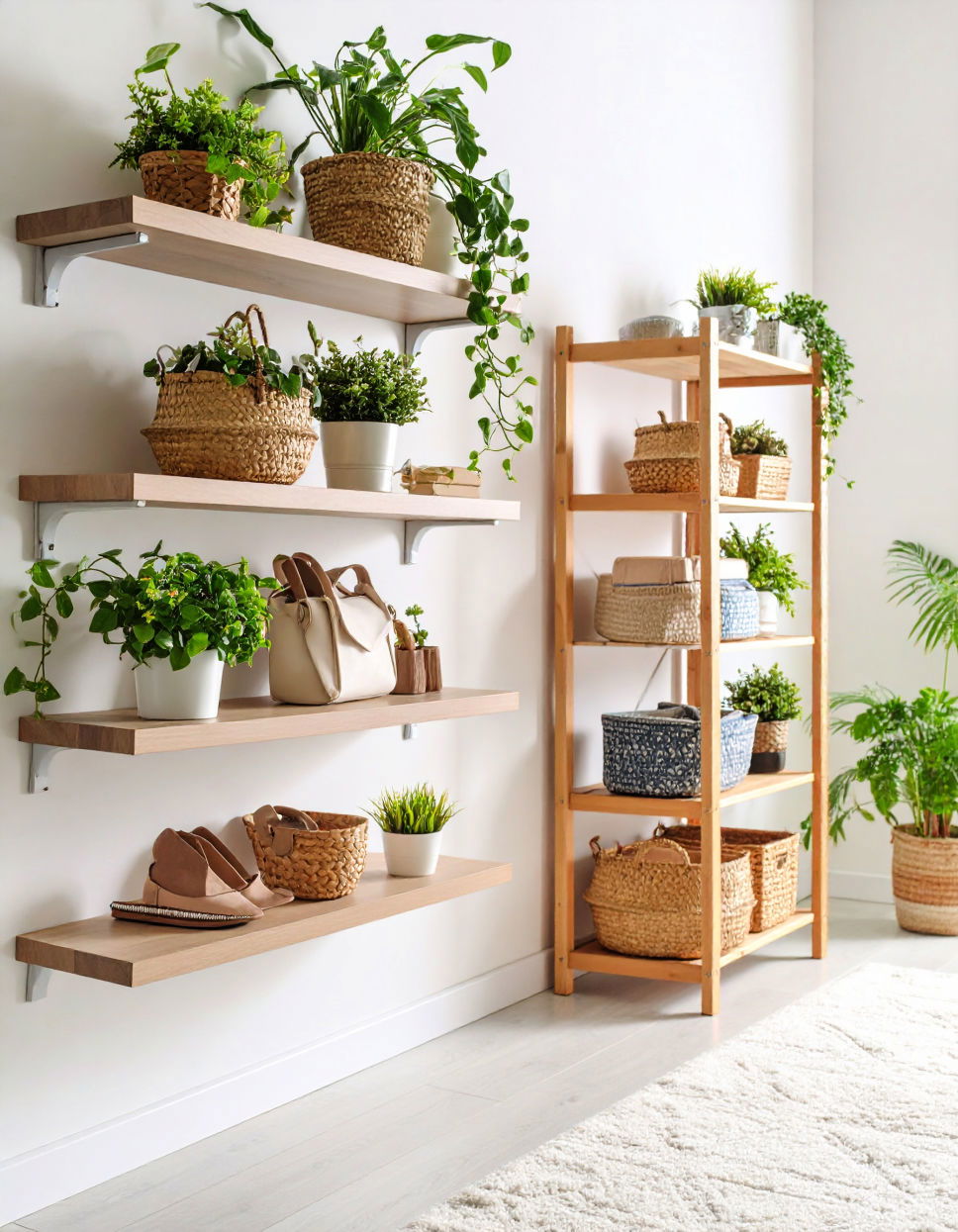 Floating Shelves in Entryway