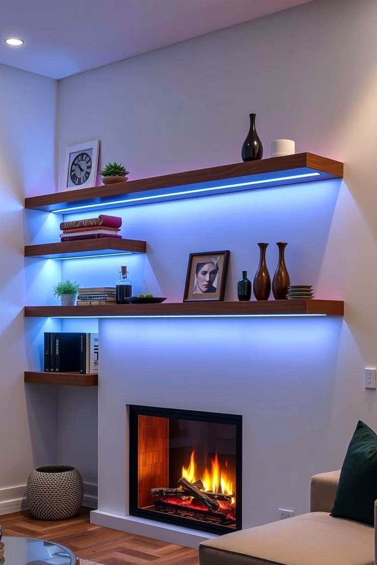 Floating Shelves with Built In Lighting - 25 Fireplace Floating Shelves Design Ideas