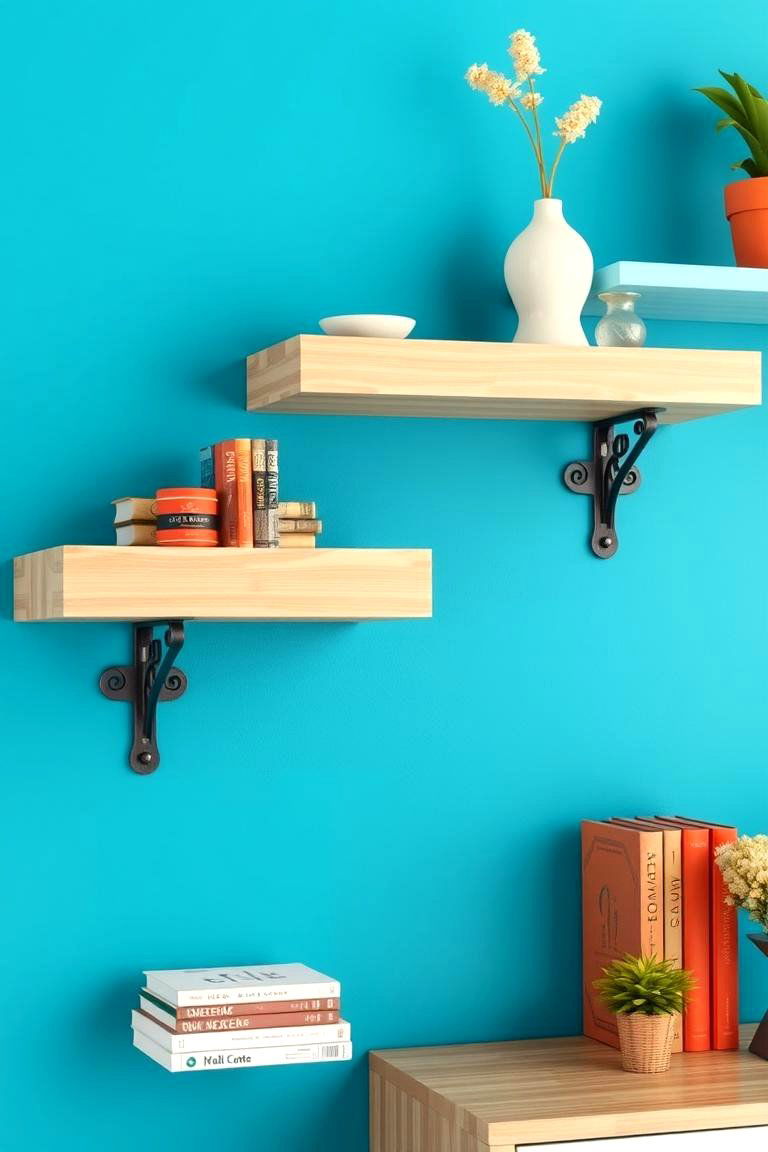 Floating Shelves with Decorative Brackets - 25 Fireplace Floating Shelves Design Ideas