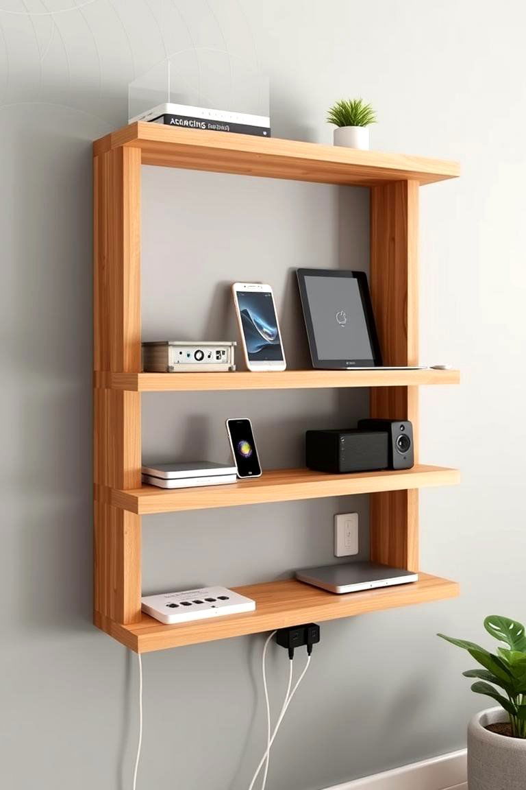 Floating Shelves with Hidden Charging Stations - 25 Fireplace Floating Shelves Design Ideas