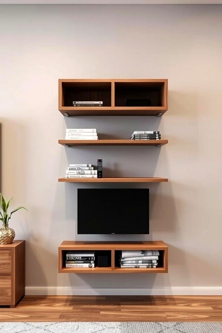 Floating Shelves with Hidden Storage - 25 Fireplace Floating Shelves Design Ideas