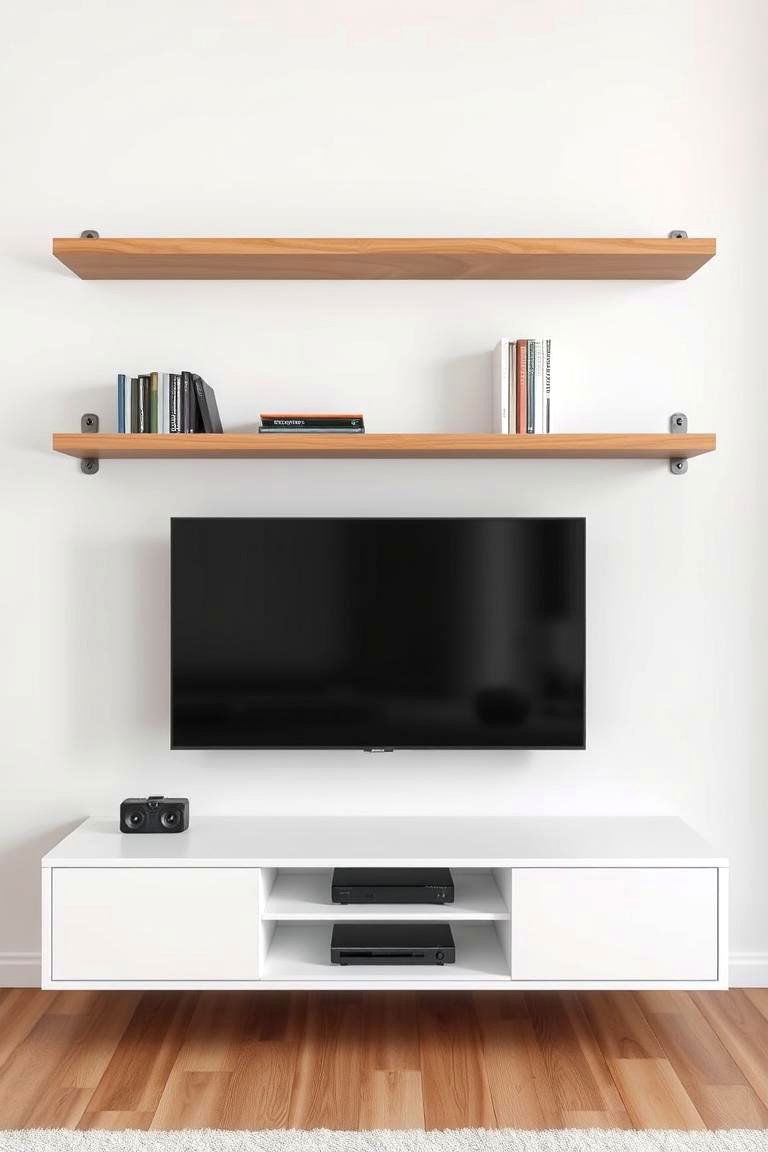 Floating Shelves with Integrated TV Mounting - 25 Fireplace Floating Shelves Design Ideas