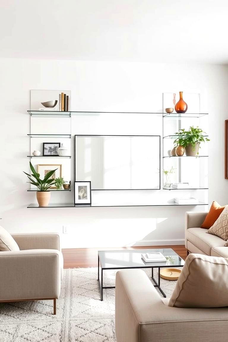 Floating Shelves with Mirror Backing - 25 Fireplace Floating Shelves Design Ideas