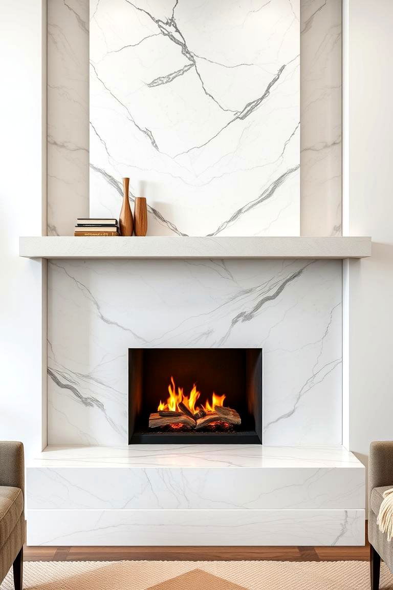 Floating Shelves with Natural Stone Elements - 25 Fireplace Floating Shelves Design Ideas