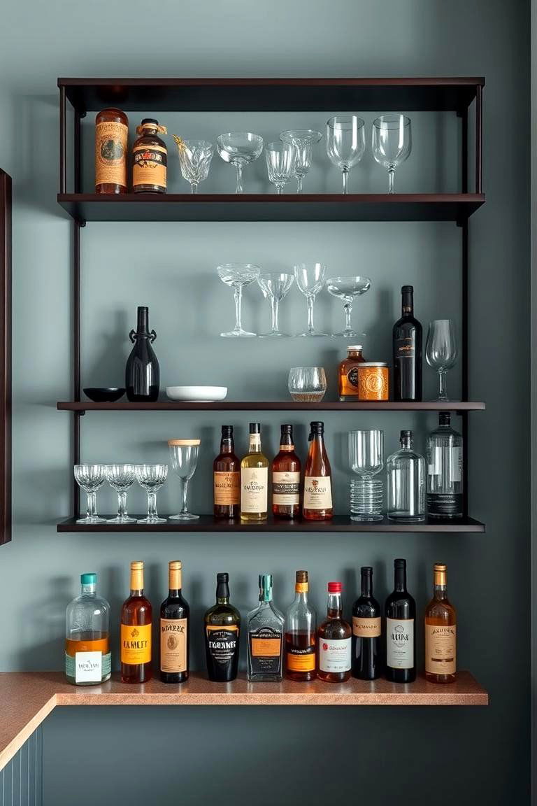 Floating Shelves with a Bar Setup - 25 Floating Shelves Ideas