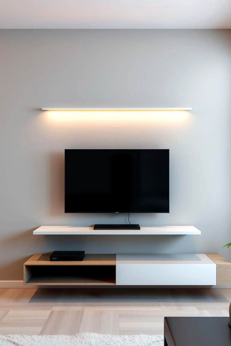 Floating TV with Minimalist Shelves - 25 Tv Wall Ideas
