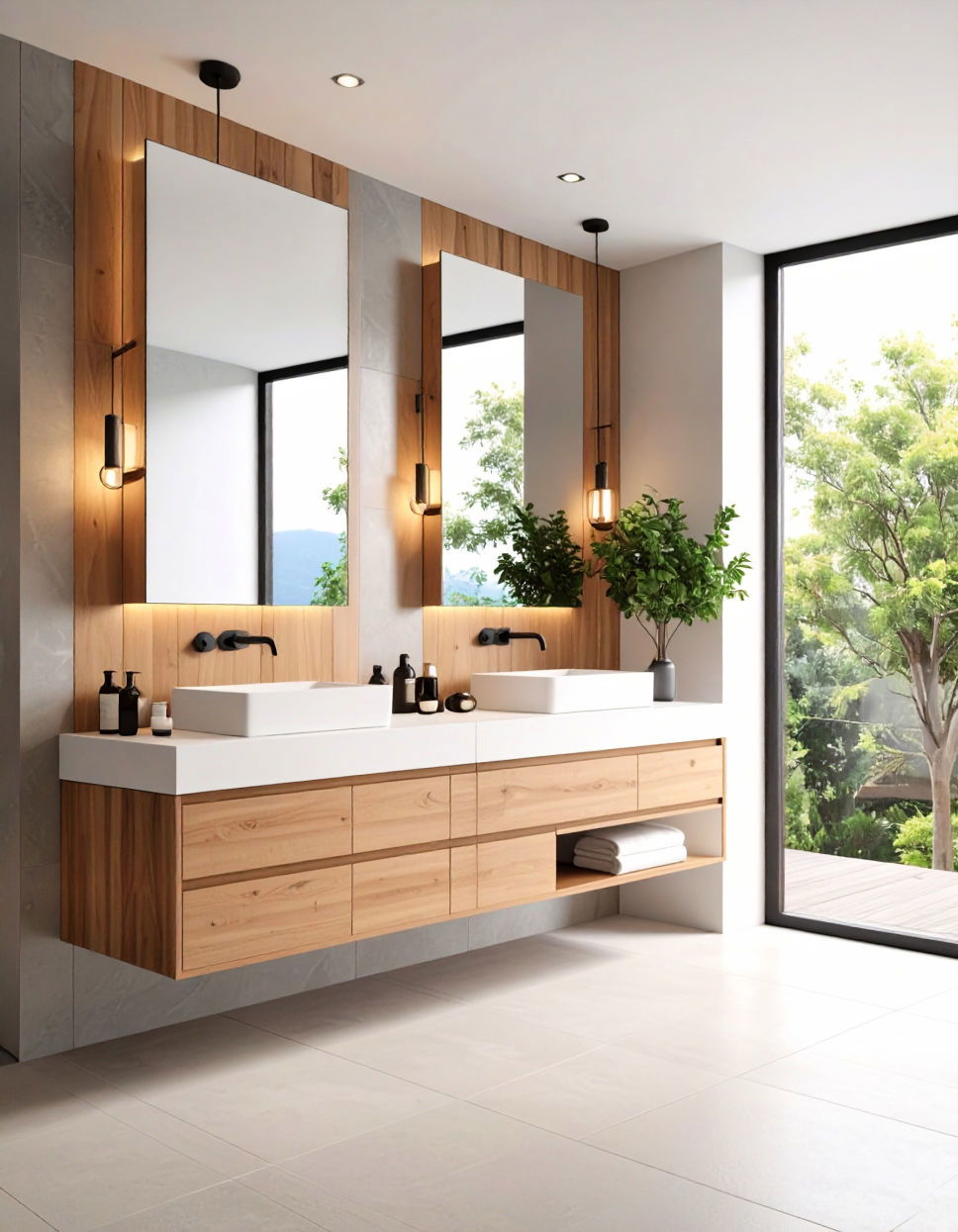 Floating Vanity With Integrated Mirror