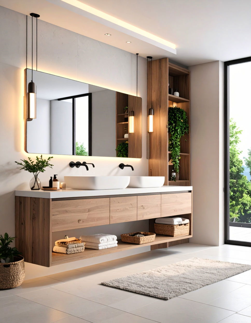 Floating Vanity with Built in Mirror and Lighting