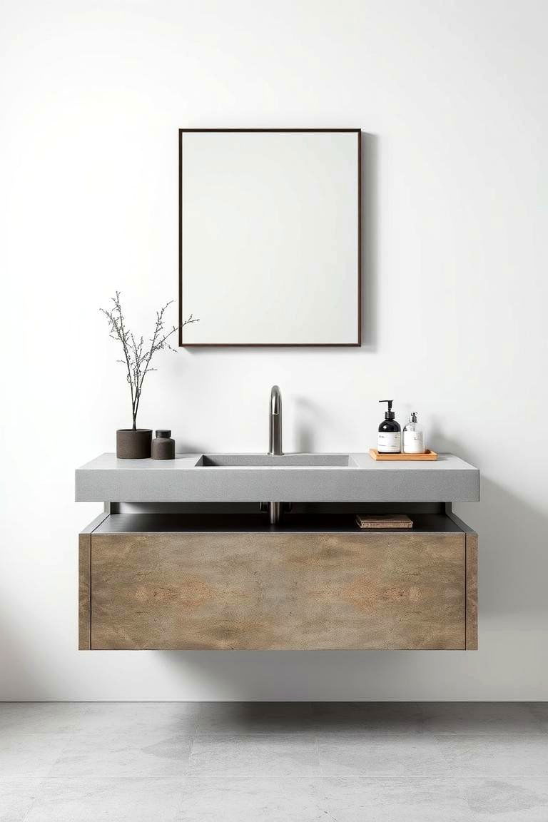 Floating Vanity with Concrete Finish for an Industrial Look - 25 Floating Vanity Bathroom Ideas