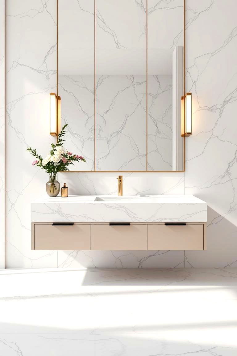 Floating Vanity with Marble Countertop for a Luxurious Feel - 25 Floating Vanity Bathroom Ideas