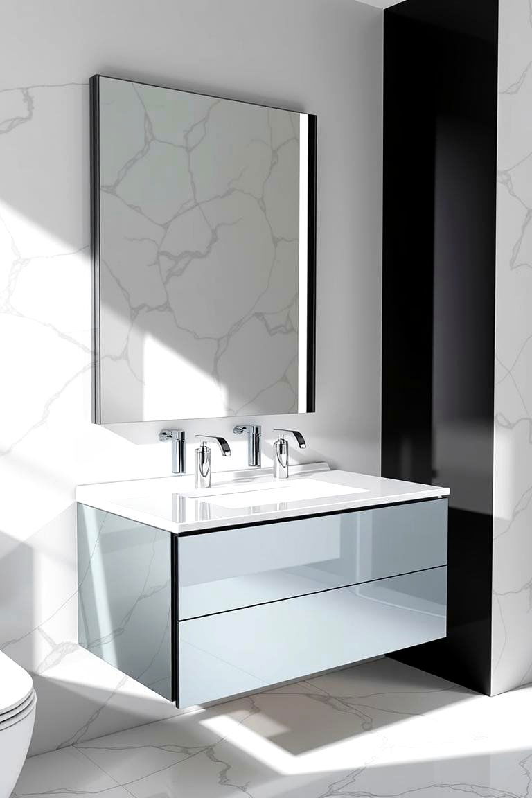 Floating Vanity with Mirrored Front for Glamorous Style - 25 Floating Vanity Bathroom Ideas