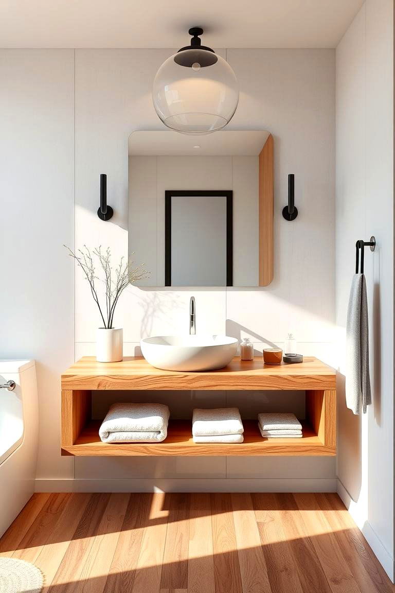 Floating Vanity with Natural Wood Detailing for a Cozy Vibe - 25 Floating Vanity Bathroom Ideas