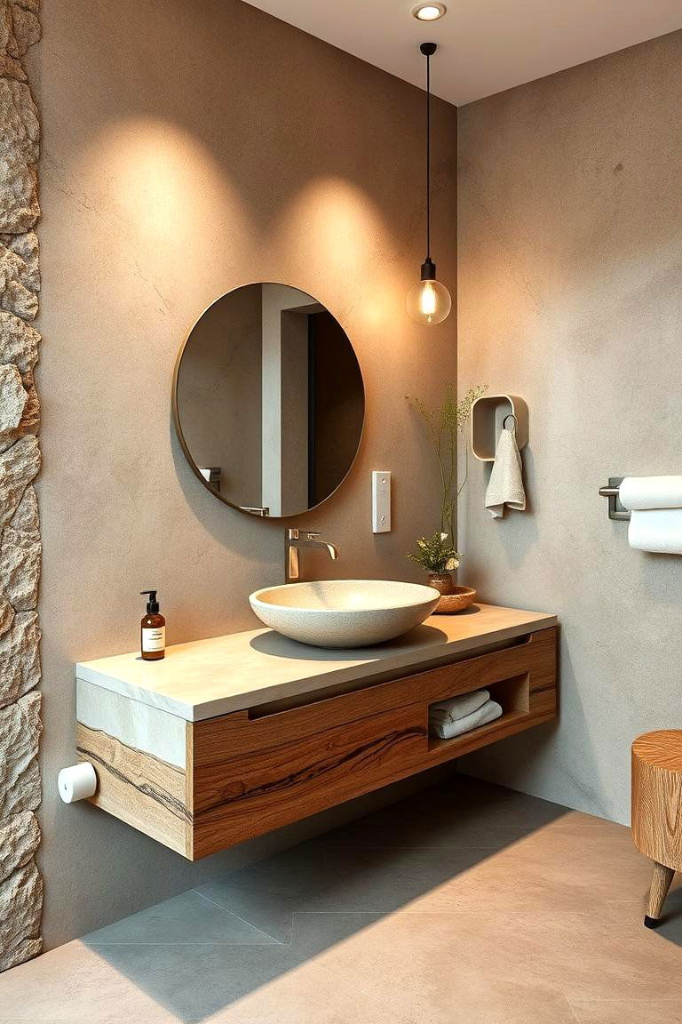 Floating Vanity with Stone Basin for a Natural Aesthetic - 25 Floating Vanity Bathroom Ideas