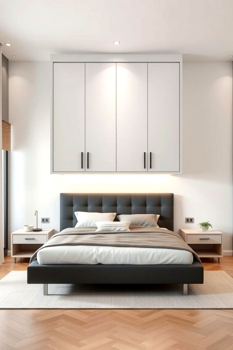 Floating Wardrobe with Under Bed Storage - 25 Built-in Wardrobe Ideas Around a Bed
