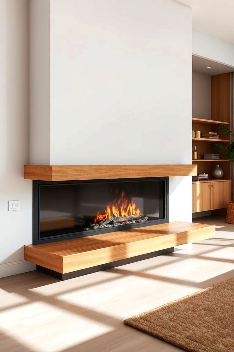 Floating Wood Hearth for a Modern Twist - 25 Fireplace Hearth Ideas